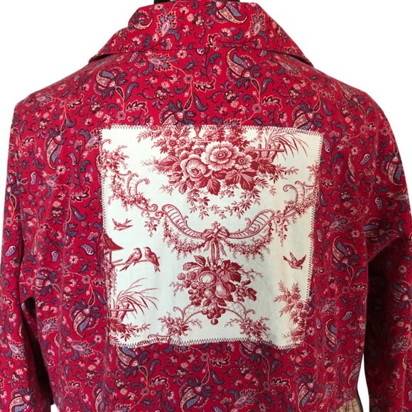 Boho Patchwork Duster, L: Upcycled Heavyweight Hippie Jacket, Paisley Floral - Picture 7 of 11